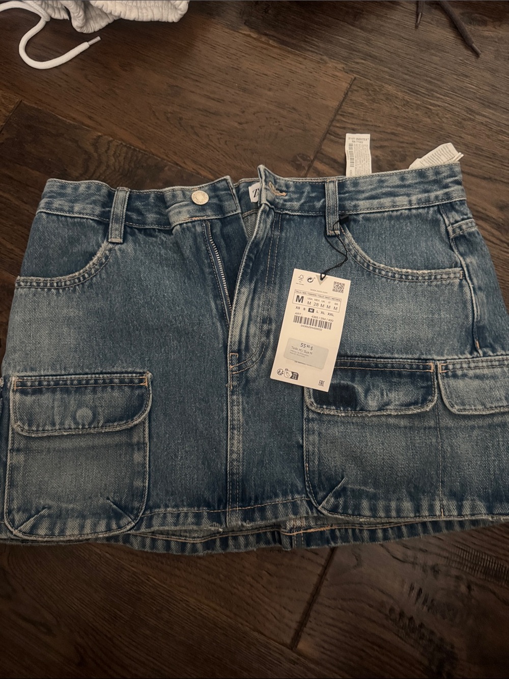 Zara Washed Blue Denim Cargo Mini Skirt